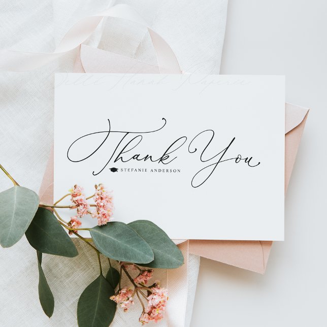 Black Whimsical Calligraphy Graduation Thank You Card (Creator Uploaded)