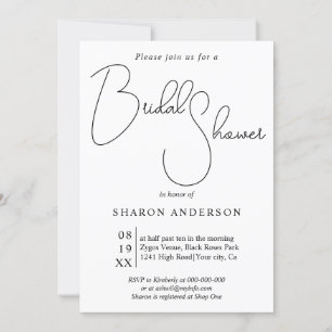 Black whimsical calligraphy Qr code bridal shower Invitation