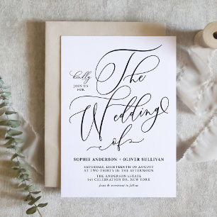 Black Whimsical Calligraphy Wedding Invitation Postcard