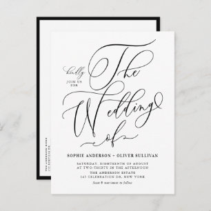 Black Whimsical Calligraphy Wedding QR Code Invitation Postcard
