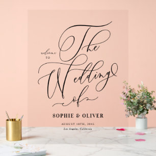 Black Whimsical Calligraphy Wedding Welcome Acrylic Sign