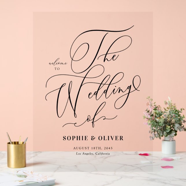 Black Whimsical Calligraphy Wedding Welcome Acrylic Sign (Wedding)