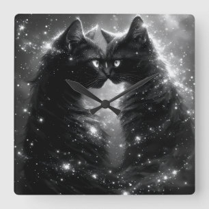 Black Whimsical Cat Clock