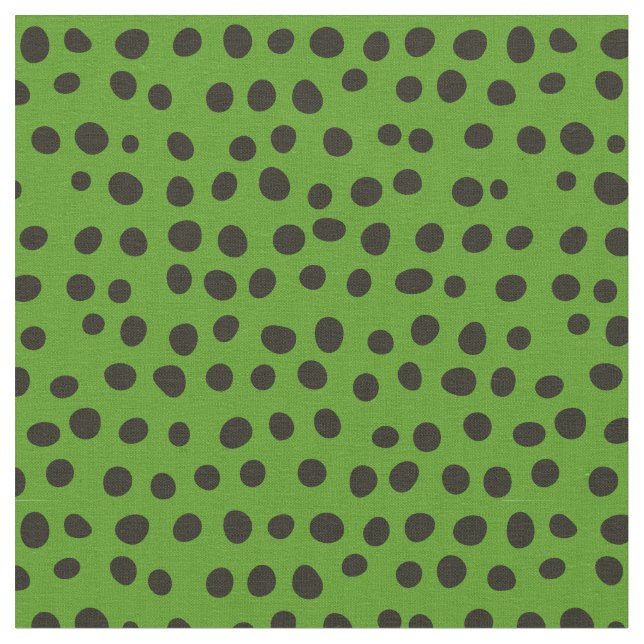 Black Whimsical Dots on Green Fabric (Close Up)