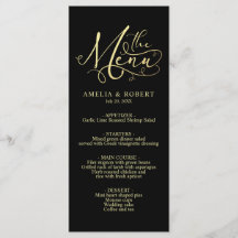 Black Whimsical Elegant Gold Calligraphy Menu