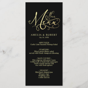 Black Whimsical Elegant Gold Calligraphy Menu
