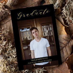 Black Whimsical Modern Calligraphy Photo Graduate