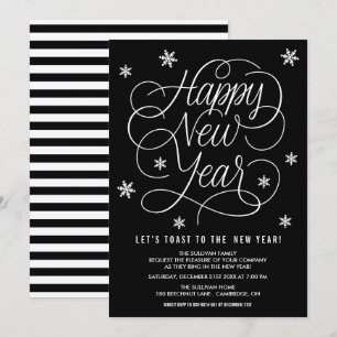 Black Whimsical New Year's Eve Party Invitation