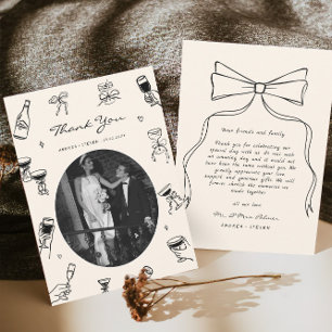 Black Whimsical Photo Hand Drawn Wedding  Thank You Card