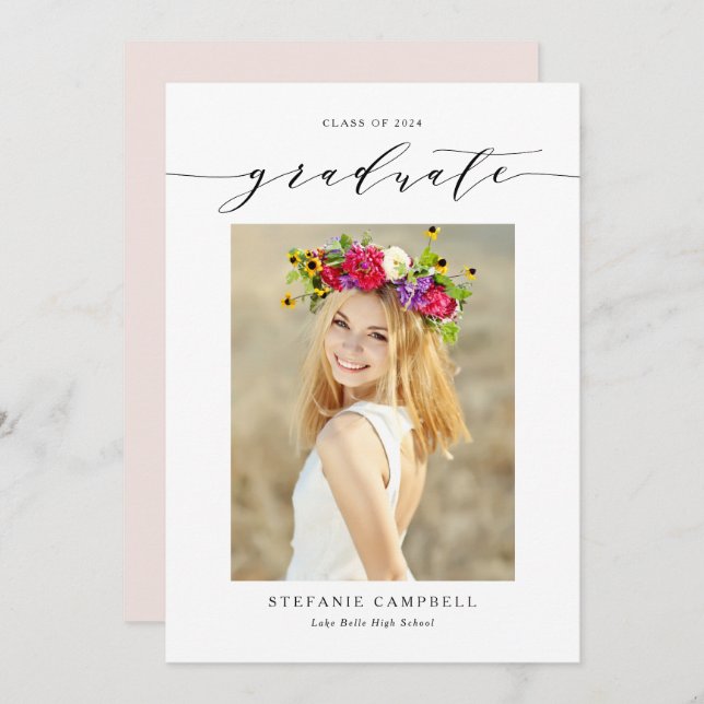 Black Whimsical Script 2023 Photo Graduation Invitation (Front/Back)