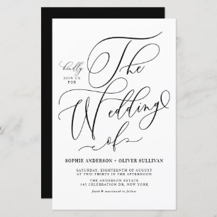 Black Whimsical Script Wedding Invitation