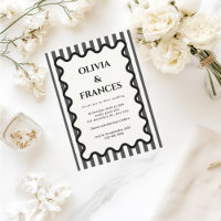 black Whimsical Wedding Suite, Wavy Invitation