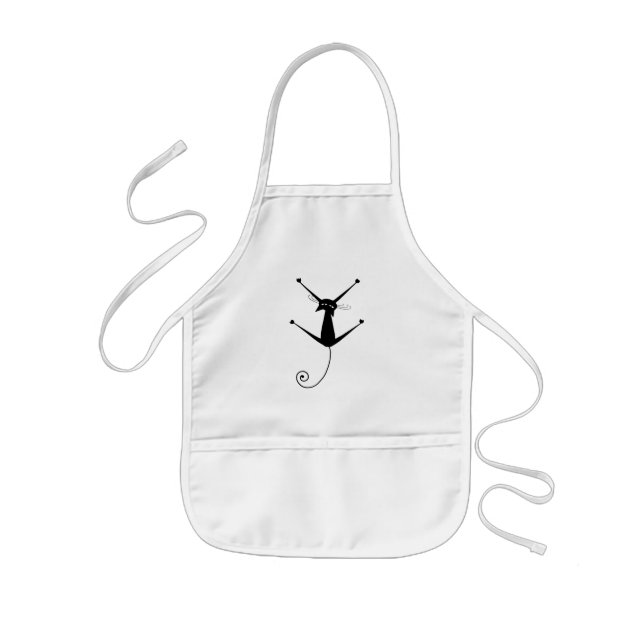 Black Whimsy Kitty 10 Kids Apron (Front)