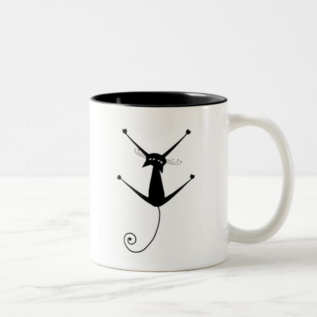 Black Whimsy Kitty 10 Two-Tone Coffee Mug (Right)