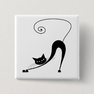 Black Whimsy Kitty 2 15 Cm Square Badge