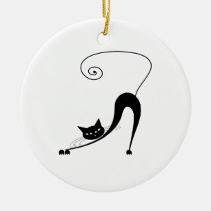 Black Whimsy Kitty 2 Ceramic Ornament