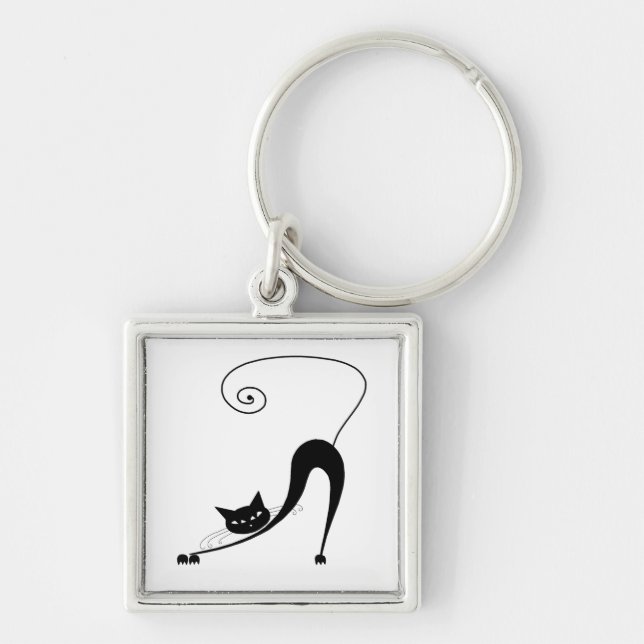 Black Whimsy Kitty 2 Key Ring (Front)