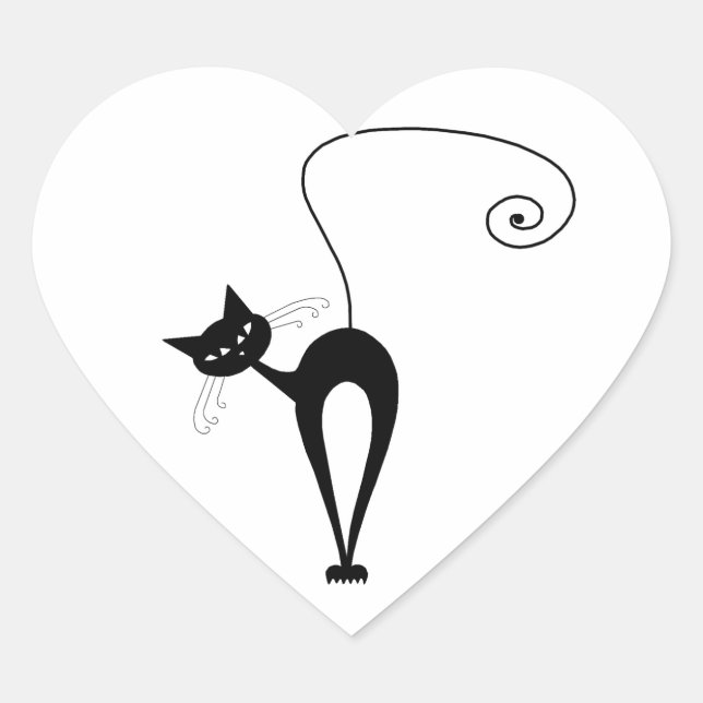 Black Whimsy Kitty 3 Heart Sticker (Front)