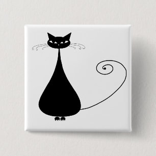 Black Whimsy Kitty 4 15 Cm Square Badge