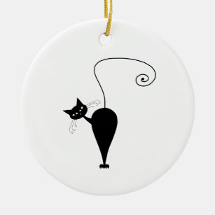 Black Whimsy Kitty 5 Ceramic Ornament