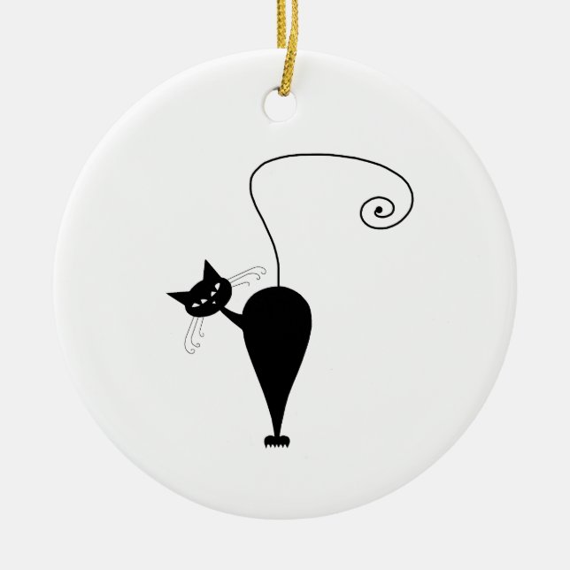 Black Whimsy Kitty 5 Ceramic Ornament (Front)
