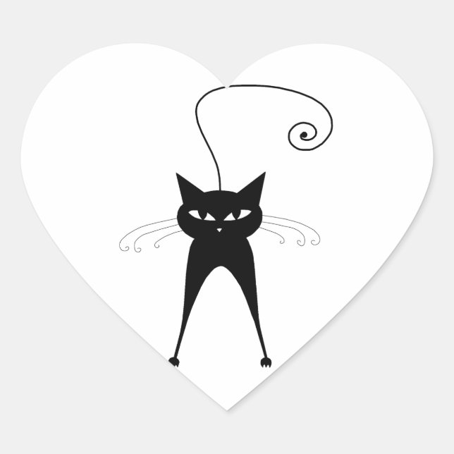 Black Whimsy Kitty 6 Heart Sticker (Front)