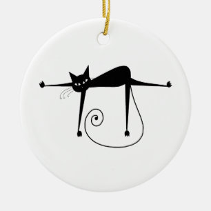 Black Whimsy Kitty 8 Ceramic Tree Decoration