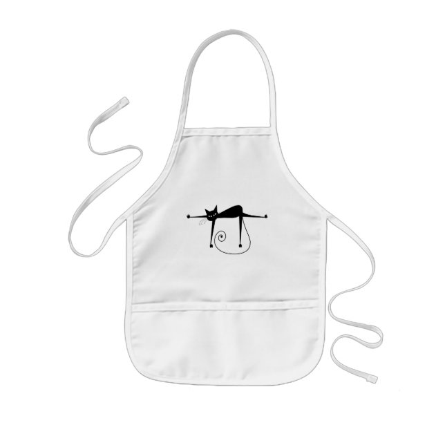 Black Whimsy Kitty 8 Kids Apron (Front)