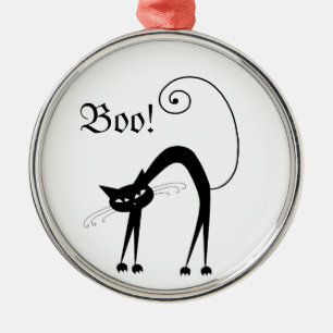 Black Whimsy Kitty 9 - Boo! Metal Ornament
