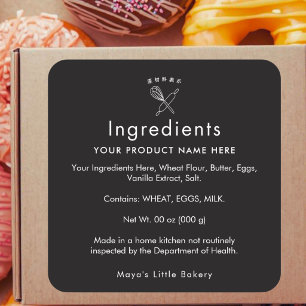 Black Whisk Rolling Pin Bakery Ingredients Product Square Sticker