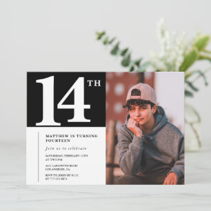 Black White 14th birthday invitation Chic Photo