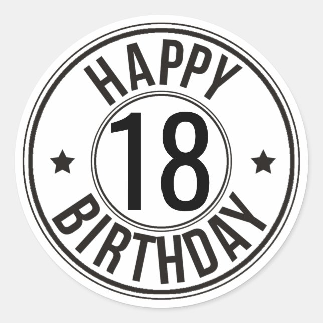 Black & white 18th Birthday Classic Round Sticker (Front)
