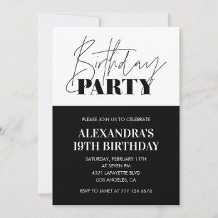 Black White 19th birthday invitations Party 