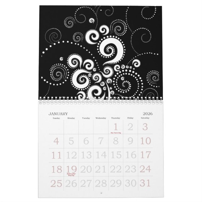Black & White 2015 Calendar (Jan 2026)