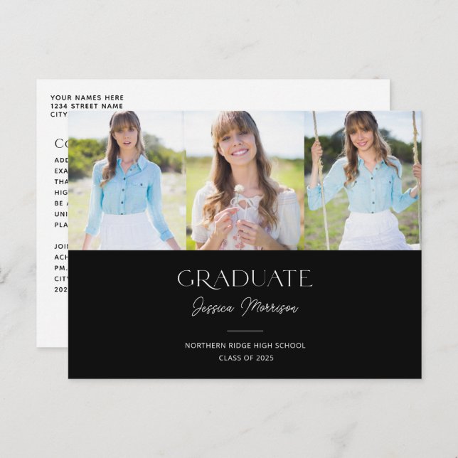 Black & White 2024 Graduate Multi Photo Graduation Postcard (Front/Back)