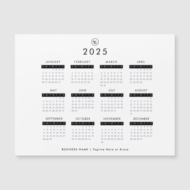 Black & White 2025 Calendar Custom Business Logo Magnetic Invitation (Front)