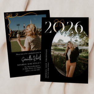 Black & White 2026 Coquette Bow Photo Graduation Invitation