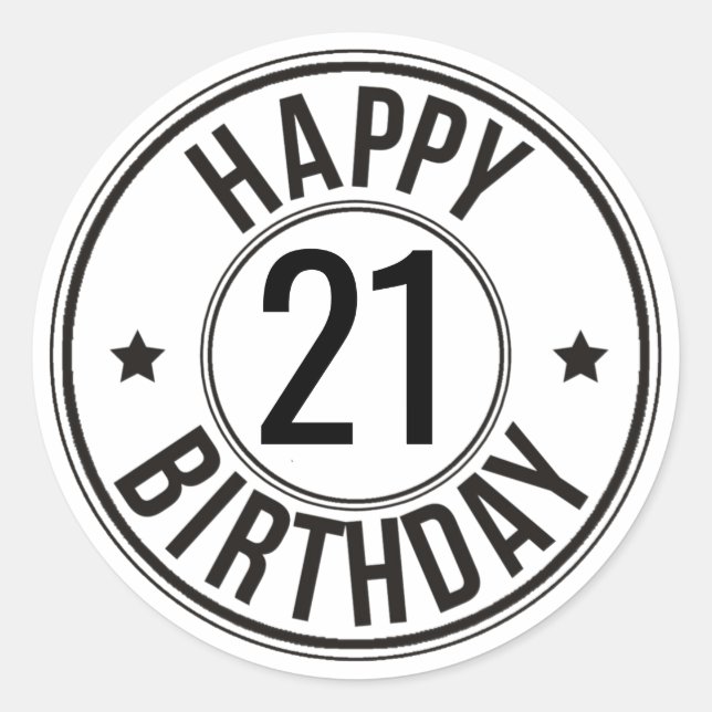 Black & white 21st Birthday Classic Round Sticker (Front)