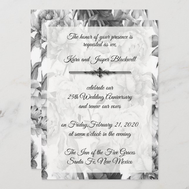 Black & White 25th Anniversary Celebration Invitation (Front/Back)