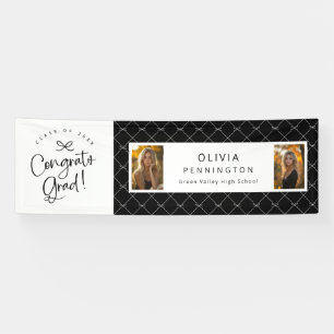 Black White 2 Photo Congrats Grad Party Banner