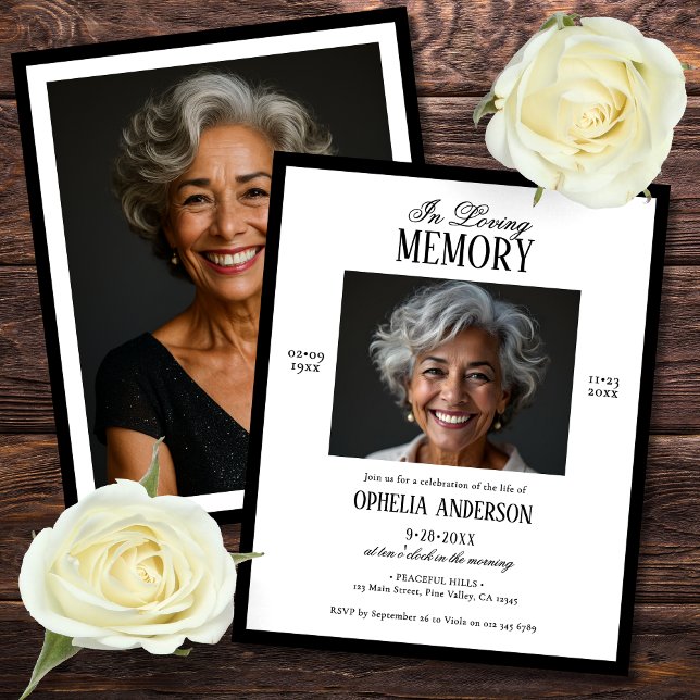 Black & White 2-Photo Funeral Invitation (Creator Uploaded)