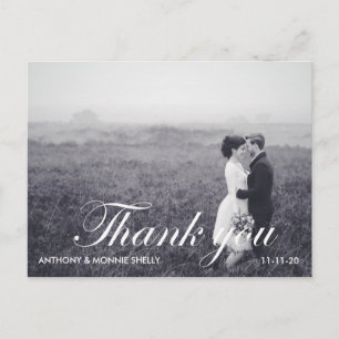 Black & White 2 Photo Wedding Thank You Postcard