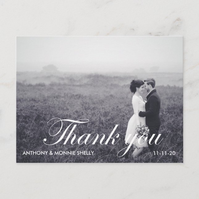 Black & White 2 Photo Wedding Thank You Postcard (Front)