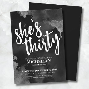 Black White 30th Birthday Invitation