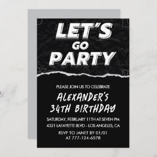 Black White 34th birthday invitations Men 