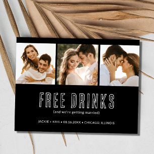 Black White 3 Photo Wedding Save the Date Announcement Postcard