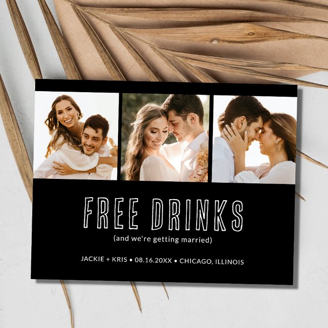 Black White 3 Photo Wedding Save the Date Announcement Postcard (Black White 3 Photo Wedding Save the Date)