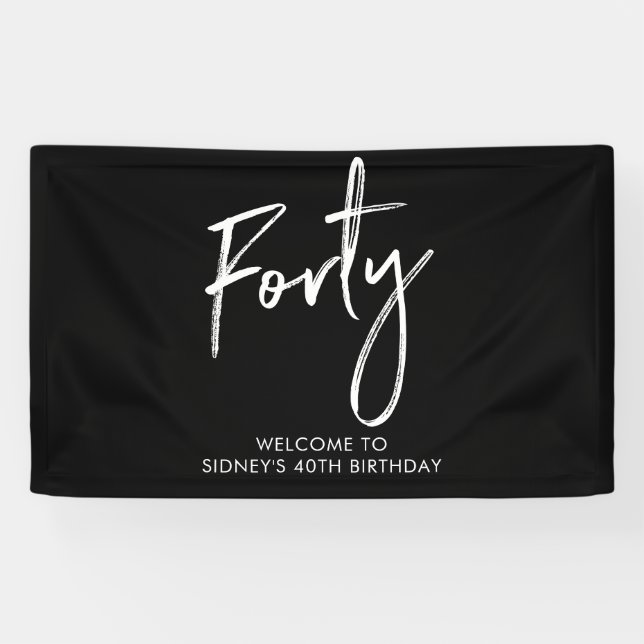 Black & White 40th Birthday Party Welcome Banner (Horizontal)
