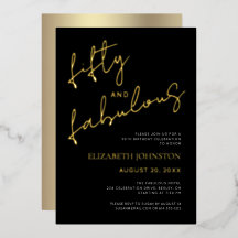 Black White 50 Fabulous Birthday Script Real Gold