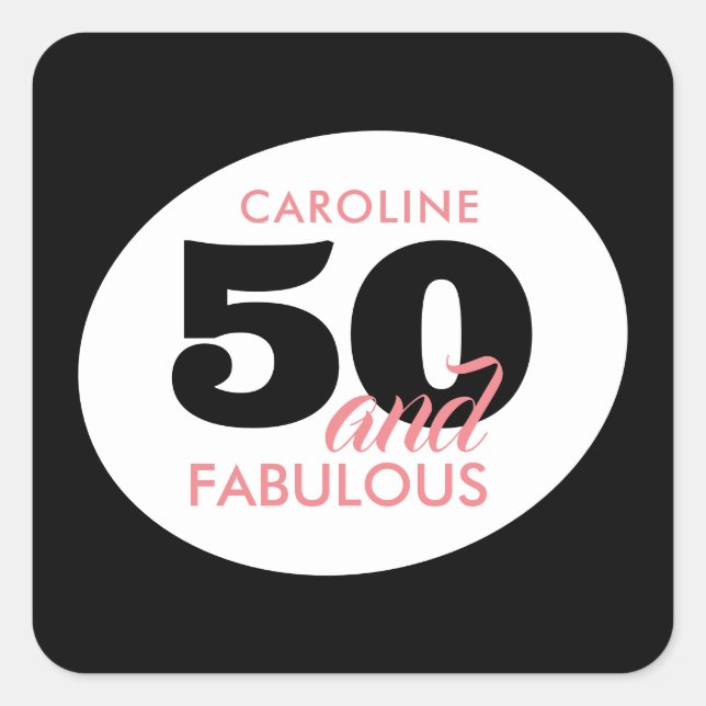 Black White 50th Birthday Favour Sticker (Front)